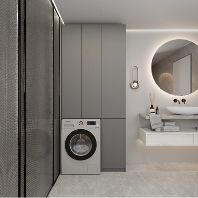 Шкаф-пенал с нишей и корзиной для белья Эос Плюс Графит